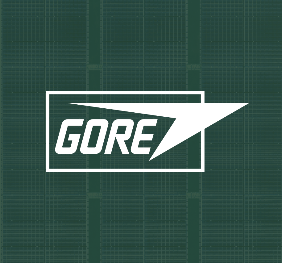 Gore logo on top of green overlayed photo